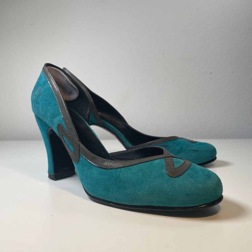 Cana Fluevog Turquoise Suede Pumps - Women's 11